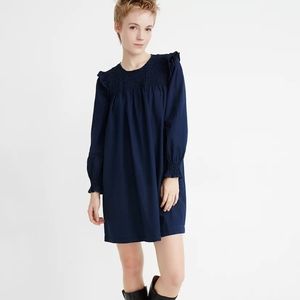 Indigo Ruffle-Neck Smocked Babydoll Dress
